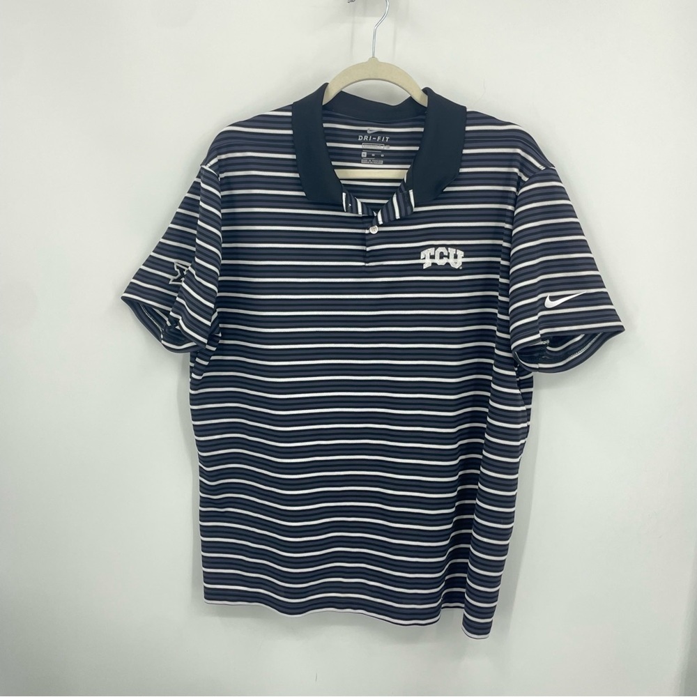 Nike Victory Stripe black gray White Stripe Golf Polo Short Sleeve XL TCU BV0367